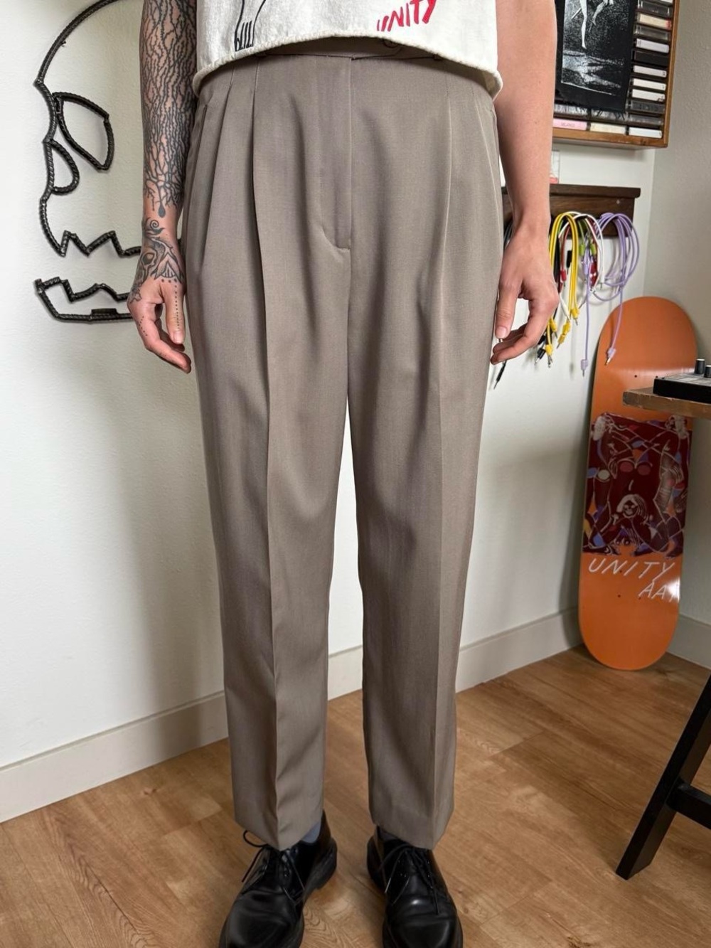 Vintage 90s Taupe Wool High Waisted Pleated Trousers Rafaella ~ Size 27 x 28